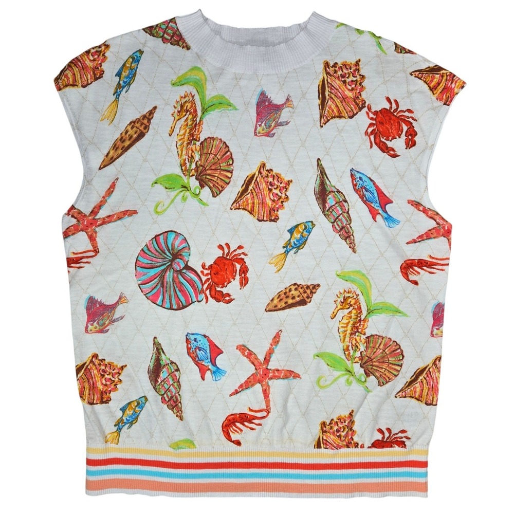 Talbots Petite Cap‎ Sleeve Pullover Underwater World LP Cotton Sea Life Coastal